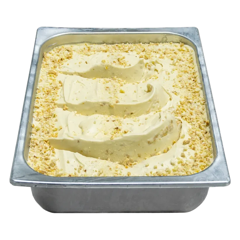 Cubeta de gelato de turrón en la vitrina de Temperato