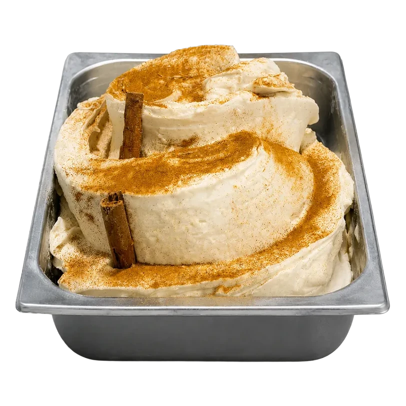 Cubeta de gelato de rice pudding en la vitrina de Temperato