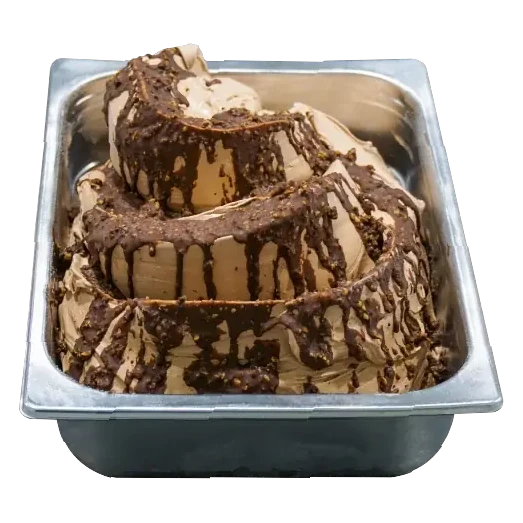 Cubeta de gelato de ferrero en la vitrina de Temperato