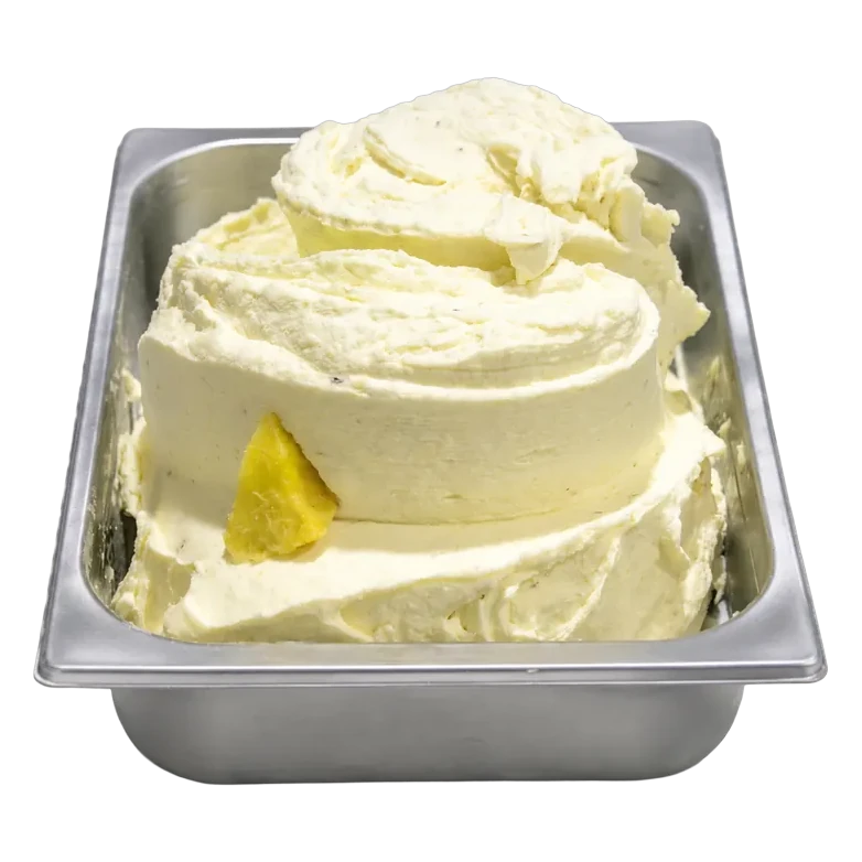 Cubeta de gelato de pineapple & ginger en la vitrina de Temperato