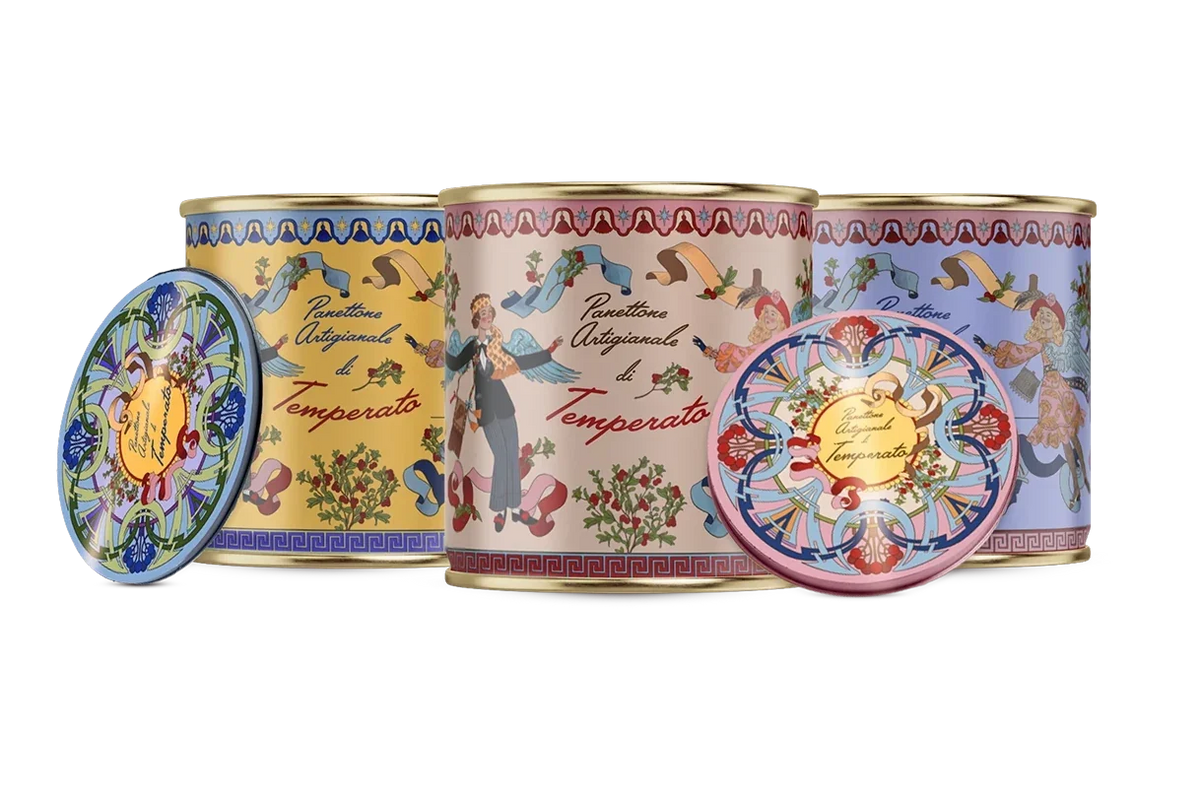 Las tres latas de colección de Temperato con sus tapas ilustradas