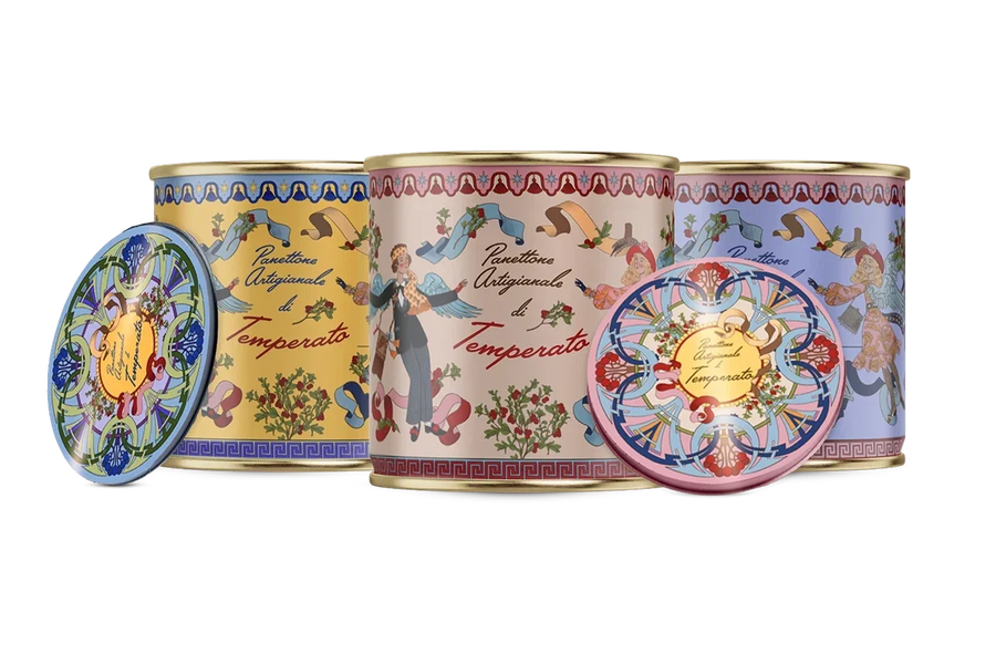 Las tres latas de colección de Temperato con sus tapas ilustradas