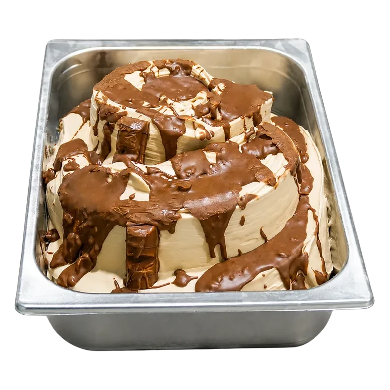 Cubeta de gelato de kinder love en la vitrina de Temperato