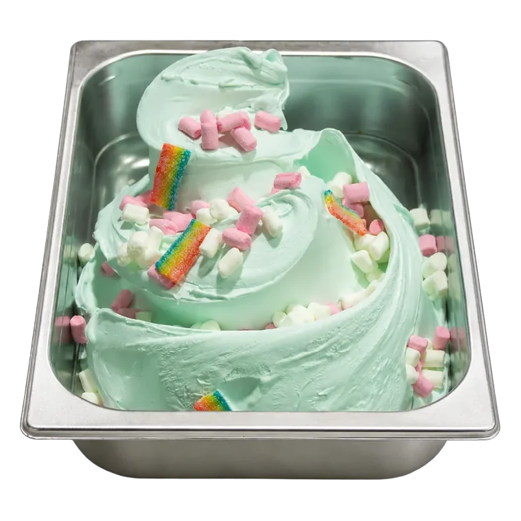 Cubeta de gelato de nube en la vitrina de Temperato