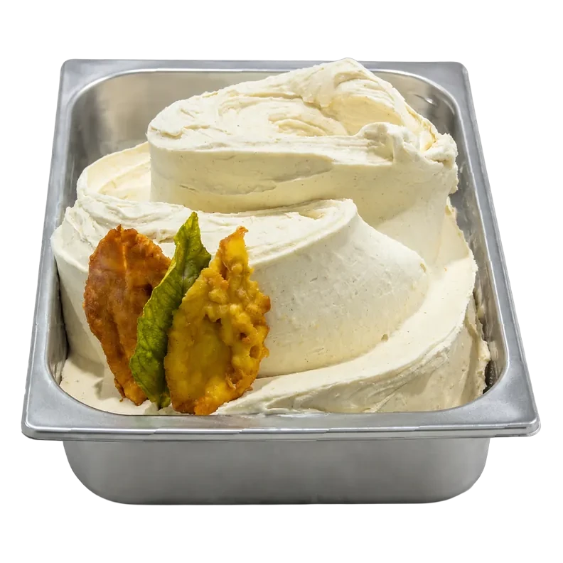 Cubeta de gelato de paparajote en la vitrina de Temperato