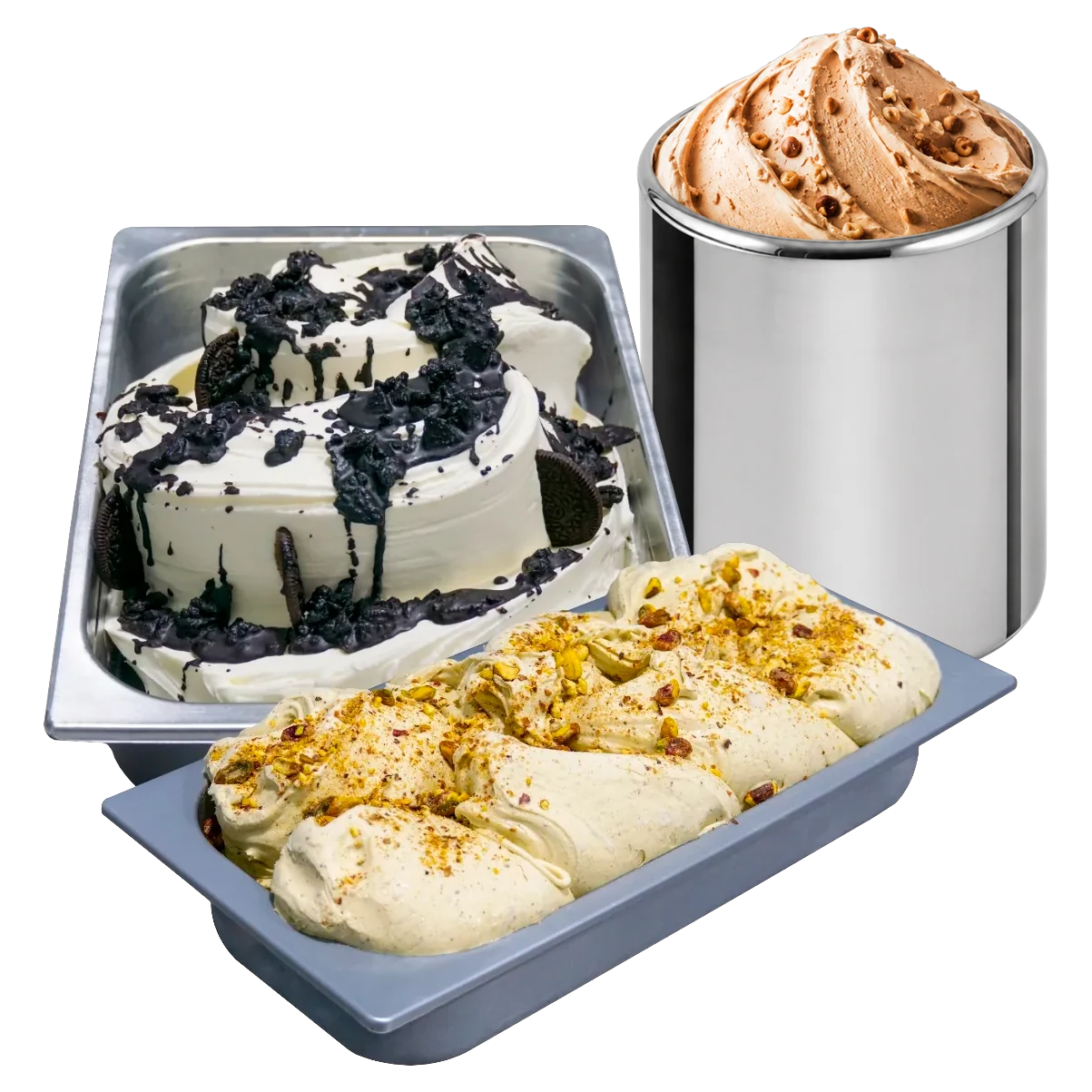 Formatos de gelato Temperato para hostelería: bandeja, vasqueta de vitrina y carapina