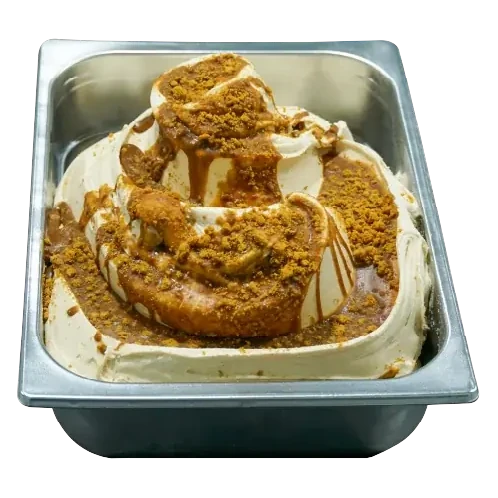 Cubeta de gelato de lotus en la vitrina de Temperato